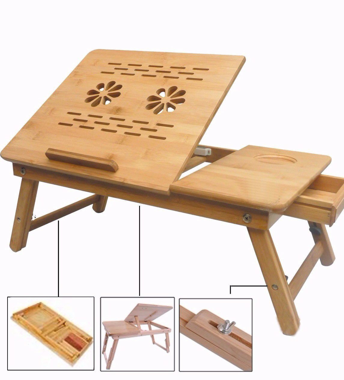 Multipurpose Wooden Adjustable Height Table - Includes Drawer, Ideal For Reading, Dining, And Laptop Use