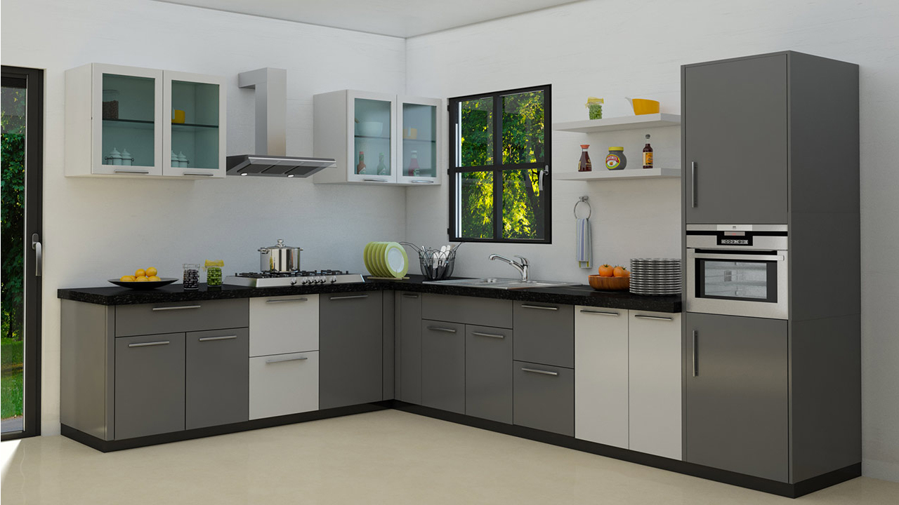 Modular Kitchen - Mild Steel & Pvc Construction | Modern & Classic Design, Marble Counter Top, Swing Door, Optimum Durability, Water Lines & Ventilation