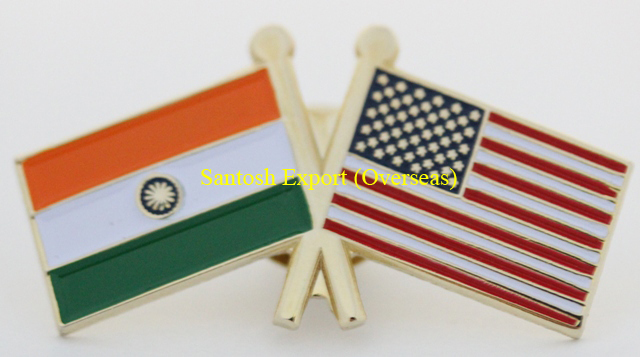 Flag Pins - Brass, 21x19 Mm, Gold Plating | High-quality Solid Metal Cross Country Friendship Pins With Custom Logo Design