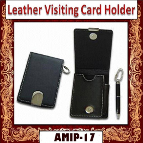 Leather Card Holder - 9.5x6.5x2 Cm, Brown Leather With Logo For Official Use