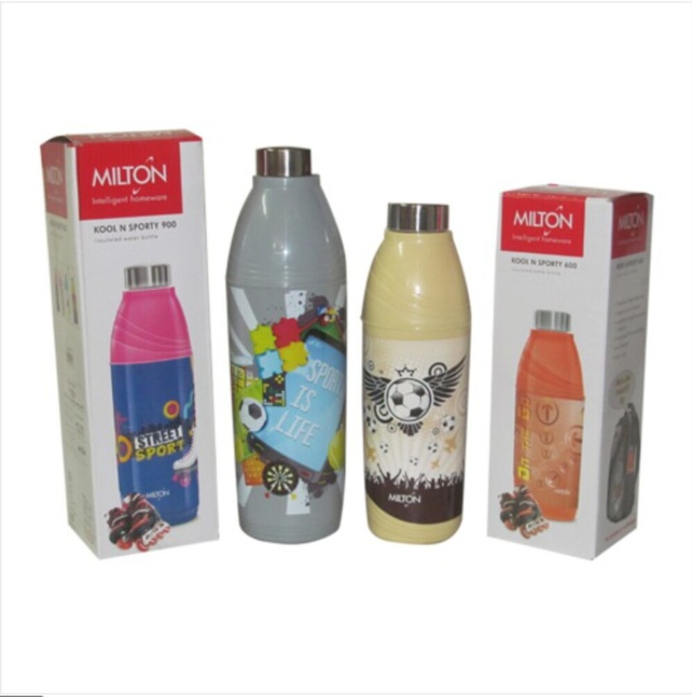 Kool and Sporty 900 Water Bottle - Rigid Plastic, 200-1500 Grams | Gray and Yellow Color for Active Lifestyle