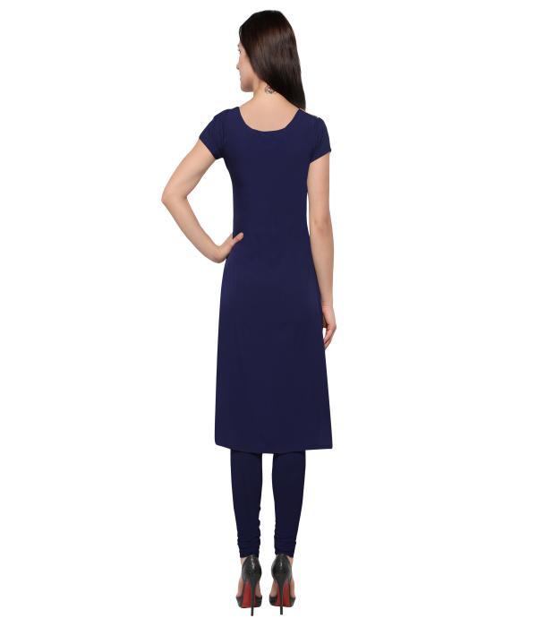 Navy Blue Crape Kurti - Round Neck, Short Sleeves | Digital Print Front And Sleeves, Casual Dress, Available In Sizes M-xxl
