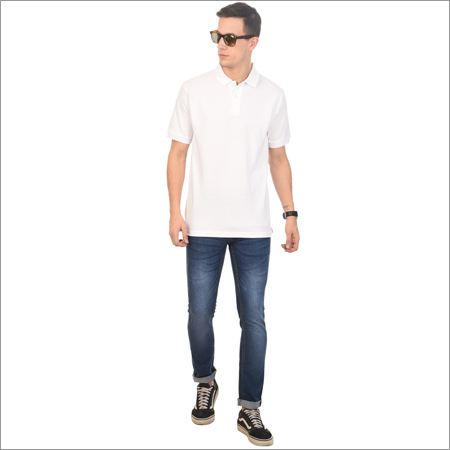 Mens Polo Neck T-Shirt - Cotton, Customized Sizes, Plain Pattern, White Color | Soft Touch, Comfortable to Wear, Neat Stitching
