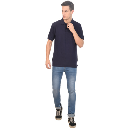 Mens Polo Neck Plain T-Shirt - Cotton, Custom Size, Black Color, Short Sleeve Style | Soft Touch, Neat Stitching, Perfect Fitting