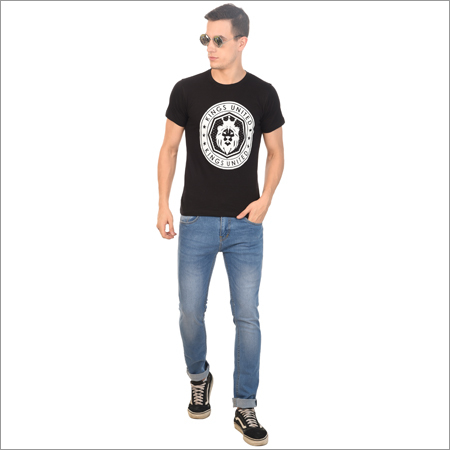 Mens Party Wear Printed T-Shirt - Cotton Fabric, Short Sleeve, Black Color, Polo Collar | Smooth Texture, Shrink Resistant, Comfortable Fit