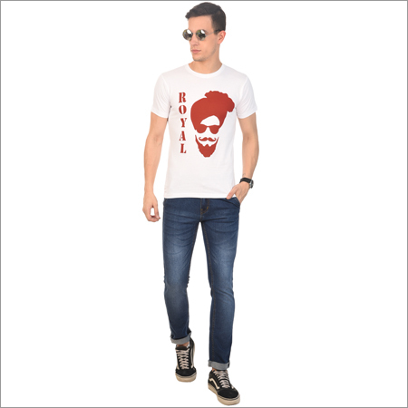 Mens Round Neck White Color T-Shirt - Cotton Fabric, Short Sleeves, O-Neck , Lightweight Design with Smooth Texture and Custom Size Options