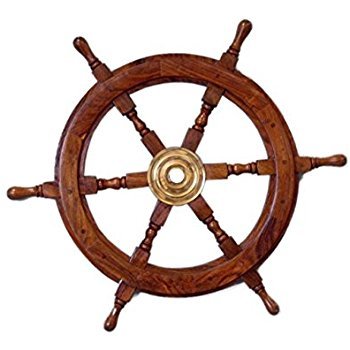 Deluxe Class Wood And Brass Decorative Ship Wheel 15"