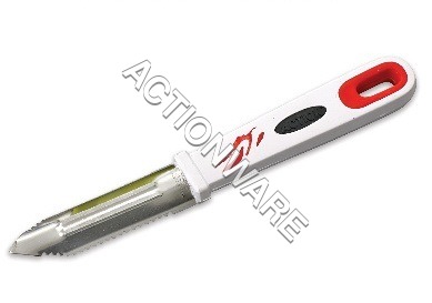 Plastic Peeler - Carbon Steel Blade, Small to Large Size | Ergonomic Design, Dishwasher Safe, Red and White, Durable Plastic Handle