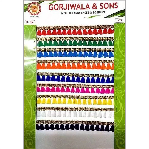 Zalar Lace - Silver Zari Thread , High Quality Yarn, Multicolor with Rectangular Fringes for Garments