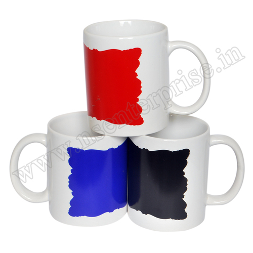 Partly Irregular Mug - 11oz Single-layer Ceramic Cup | Eco-Friendly, Black/Red/Blue with White Blank Patch, Suitable for Sublimation Printing