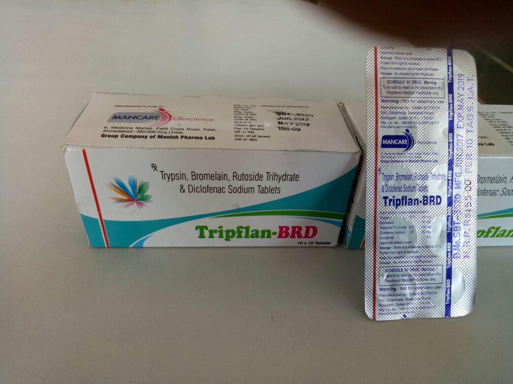 "Trypsin 48 Mg+ Bromelain 90 Mg + Rutoside 100 Mg + Diclofenac 50 Mg E/c Tablet "