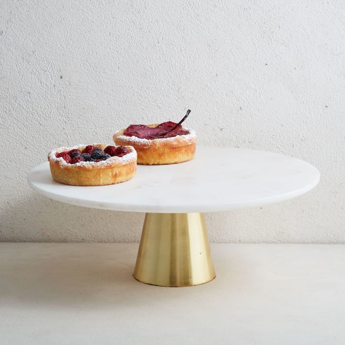 Cake Stand - Steel & Marble, 12 Inch Round Shape, Modern Gold & White Design - 20 Pieces