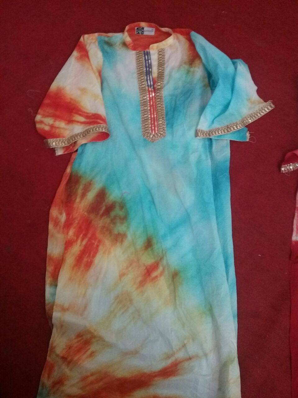 Ladies Tie Dye Print Kurta - Pure Cotton, Custom Size, Gota Work On Neck And Sleeves | Breathable, Cool Dry, Dry Cleanable