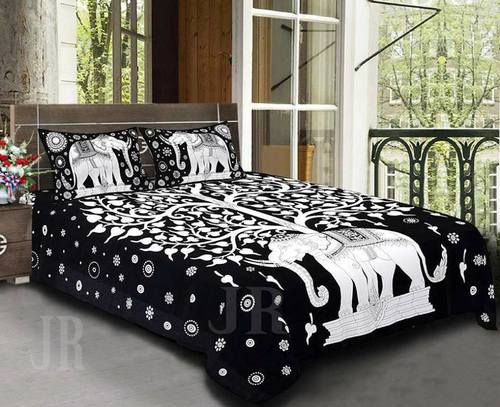 Cotton Double Bedsheet With 2 Pillow Covers - 100% Cotton, 224 Cm X 275 Cm (King Size), Black, 250 Tc , Washable, Printed Design, Weight: 1200 Grams