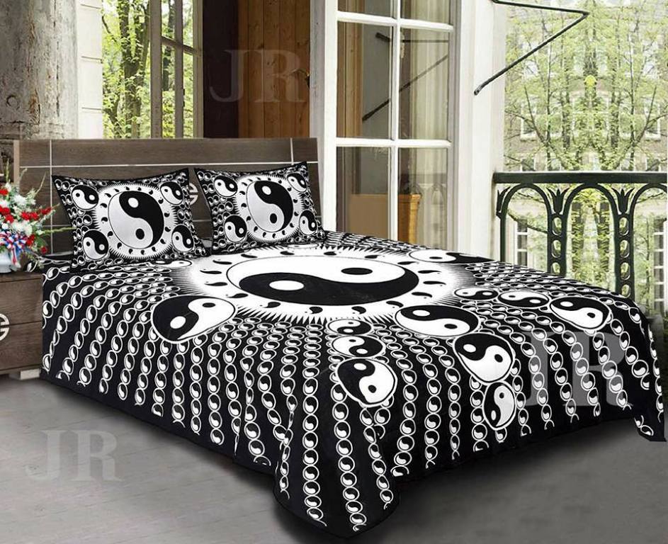 Cotton Double Bedsheet With 2 Pillow Covers - 100% Cotton, 224 Cm X 275 Cm (King Size), Black, 250 Tc , Washable, Printed Design, Weight: 1200 Grams