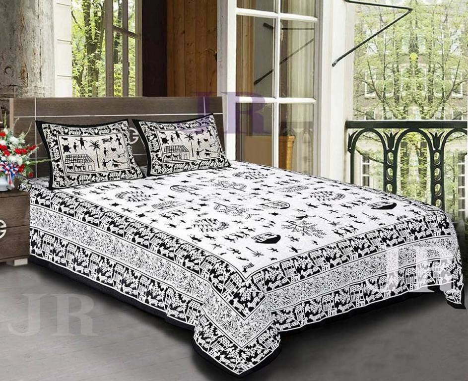 Cotton Double Bedsheet With 2 Pillow Covers - 100% Cotton, 224 Cm X 275 Cm (King Size), Black, 250 Tc , Washable, Printed Design, Weight: 1200 Grams
