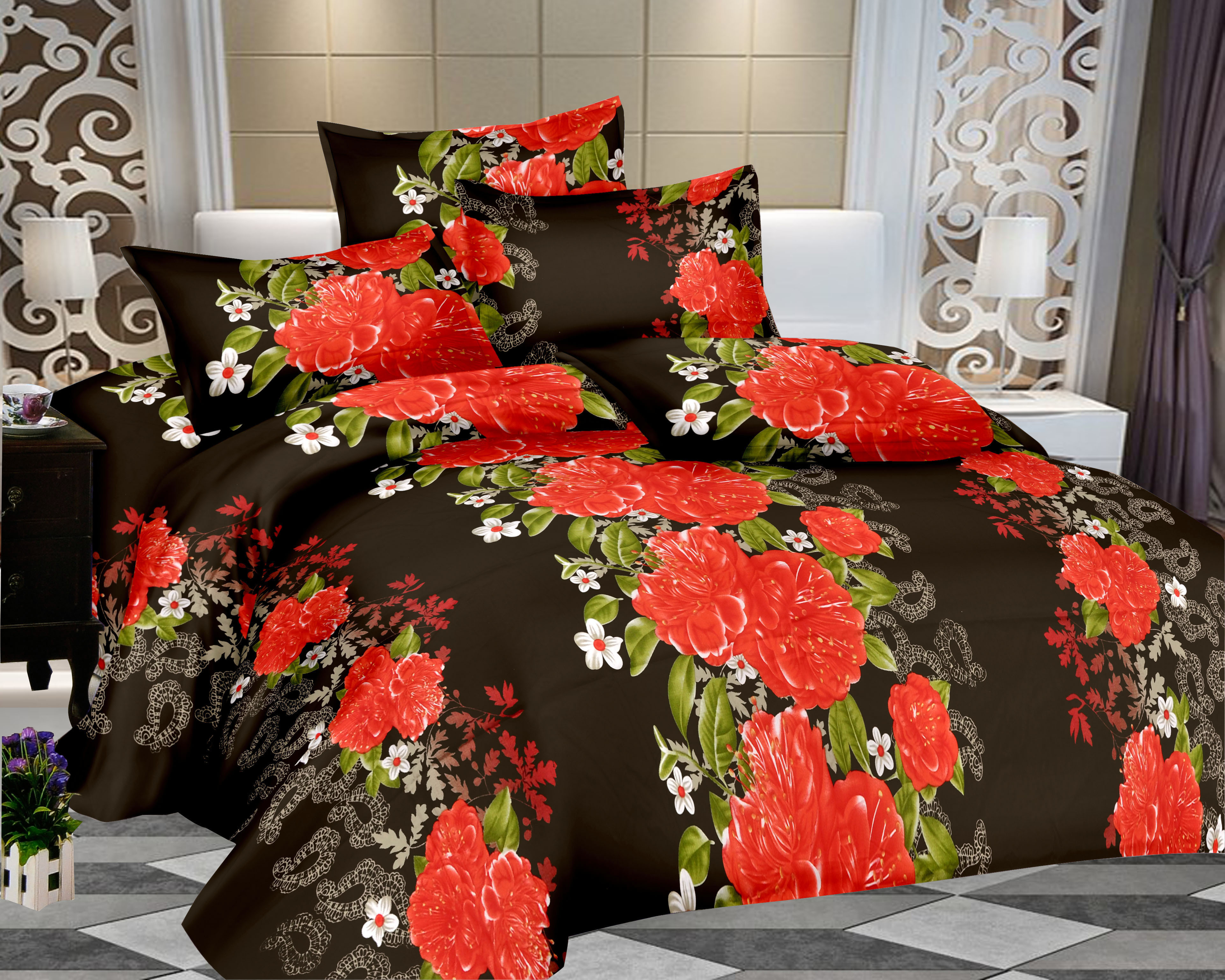 Bedsheet Printed Bedsheet - 100% Cotton, 224cm X 275cm, Red Color, 250 Thread Count | Double Bed Sheet With 2 Pillow Covers, Washable