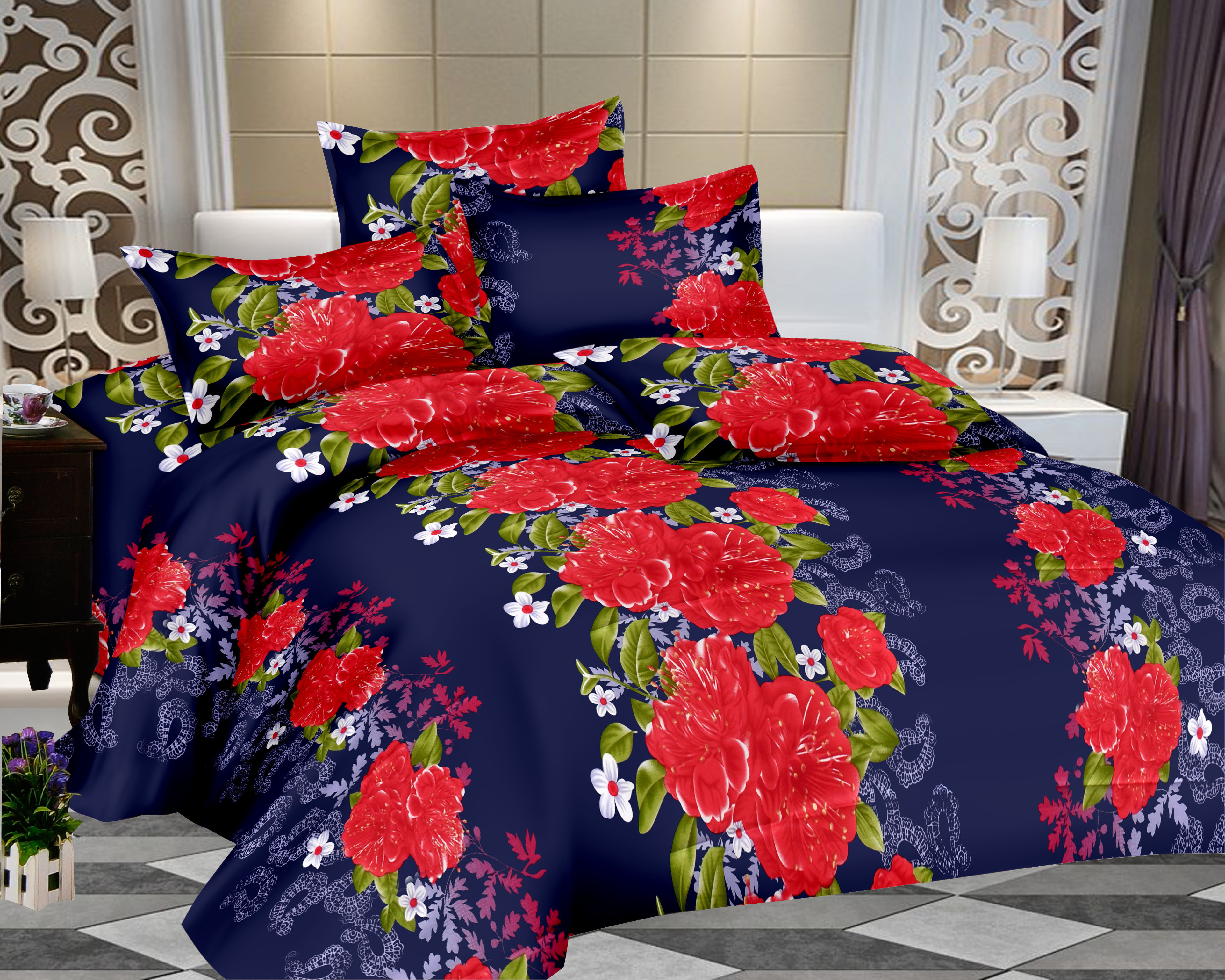 Bedsheet Printed Bedsheet - 100% Cotton, 224cm X 275cm, Red Color, 250 Thread Count | Double Bed Sheet With 2 Pillow Covers, Washable