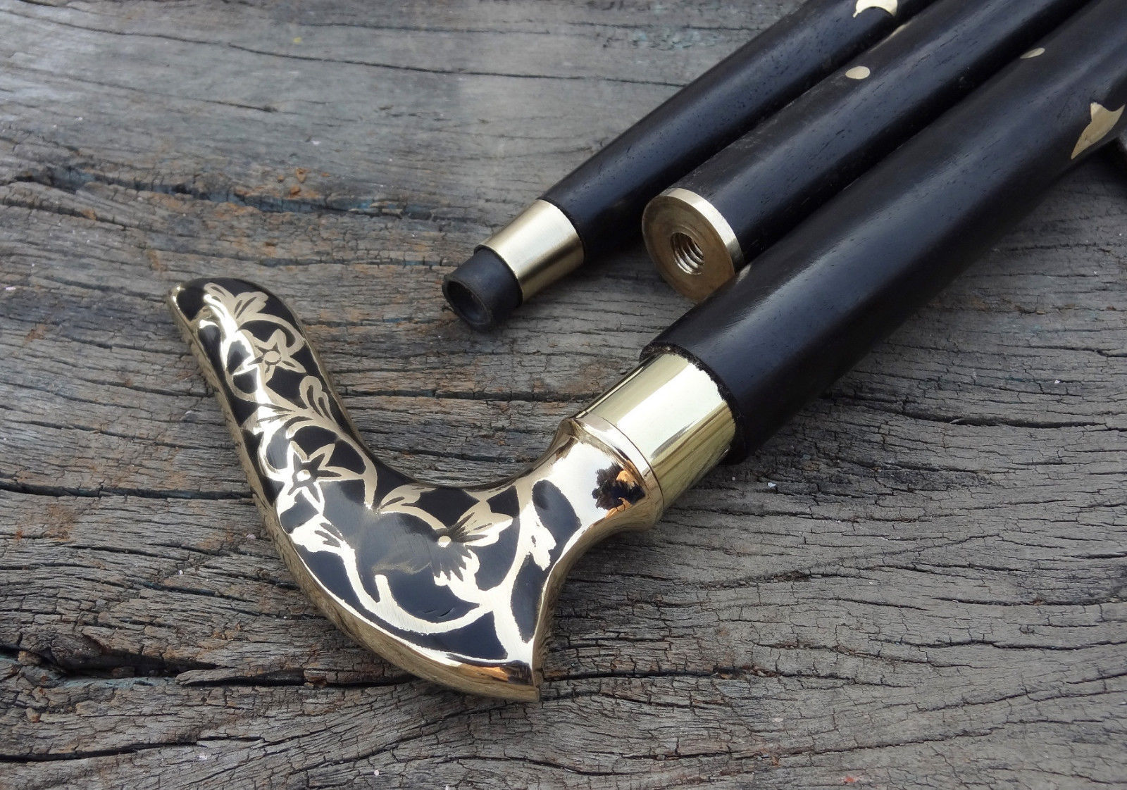 Vintage Black Stylish Wood Brass Designer Handle Wooden Walking Stick Gift