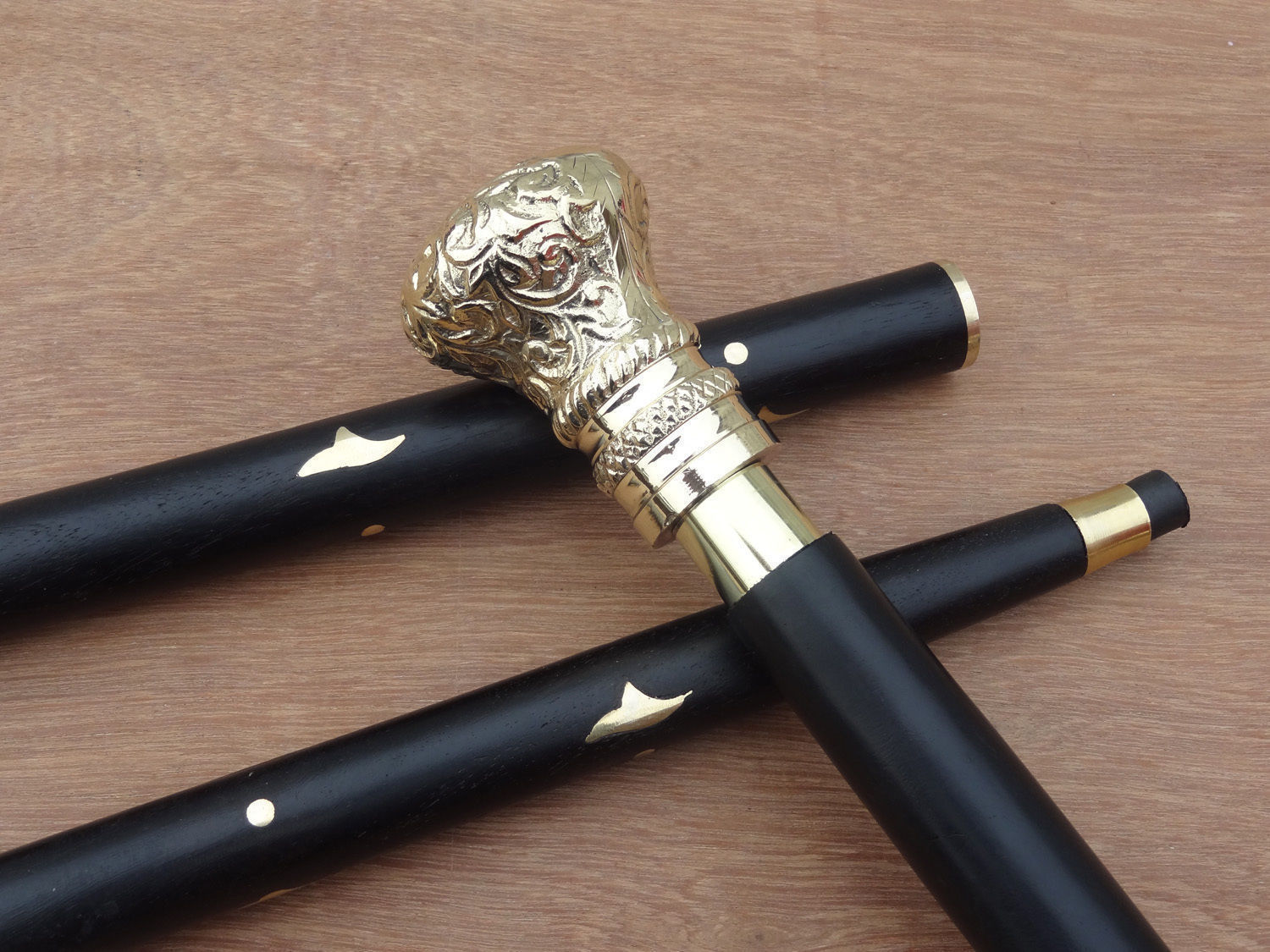 Vintage Nautical Solid Brass Designer Handle Wooden Walking Stick