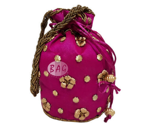 Beaded Potli Bag - Satin Material, 8x7x4 Inches, Assorted Colors | Customized Design With Drawstring Closure