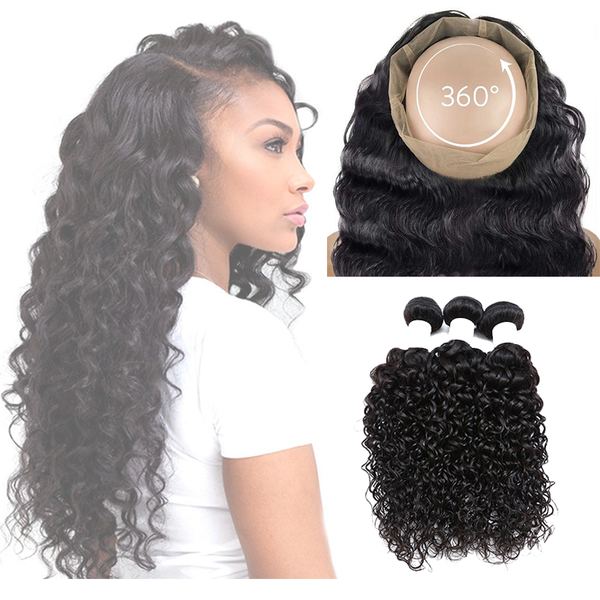 Natural Black Curly 360 Lace Frontal