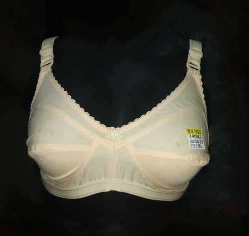 India Choice Four Hook Bra - Cotton, Sizes 30 to 40, Colors: White, Skin, Black | Wider Comfort Straps, Full Coverage & Reinforced Bust Support
