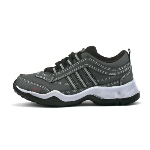 White And Gray Kids Grey & Black Sports Shoes