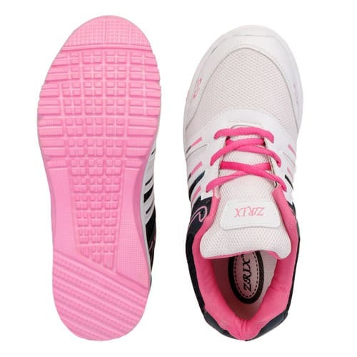 Durable And Safty Ladies White & Pink Sports Shoes