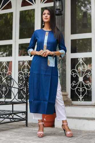 Nevi Blue Round Neck Designer Kurti
