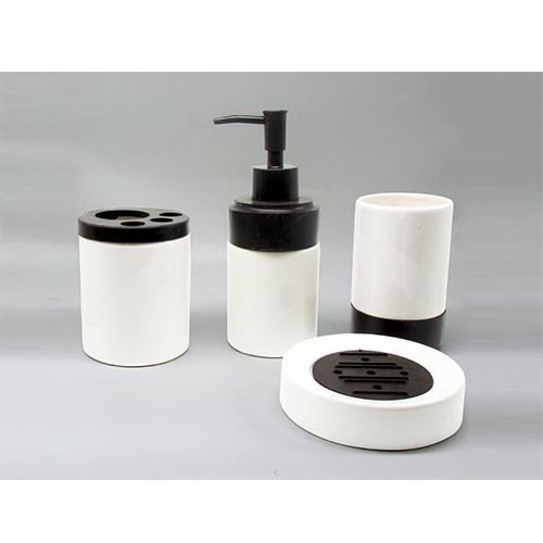 Ceramic Bathroom Set - White Glossy Finish , 4-piece Modern Round Accessories Collection