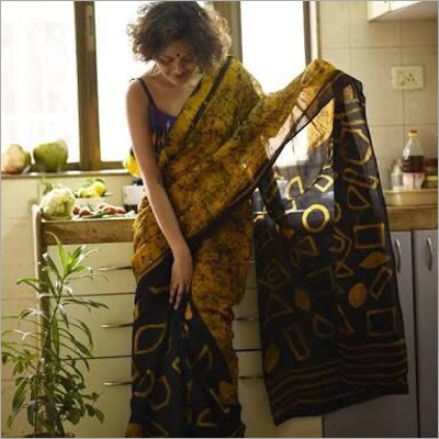 All Hand Block Ladies Yellow Silk Saree