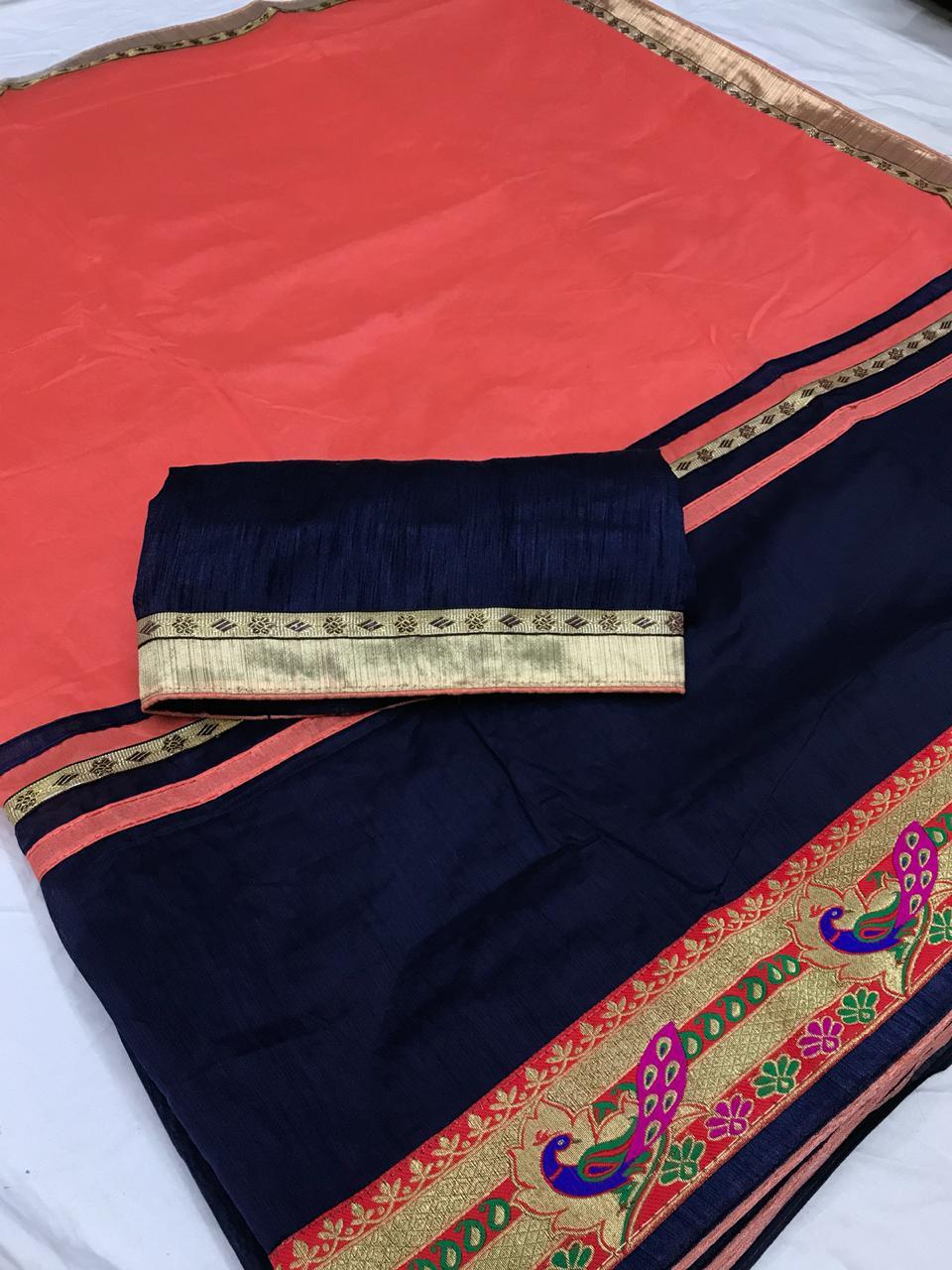 Designer Party Wear Saree - Semi Mudal Silk, 5.5 Mtr Length, Multi-color With Resam Embroidery, Bengali Silk Blouse