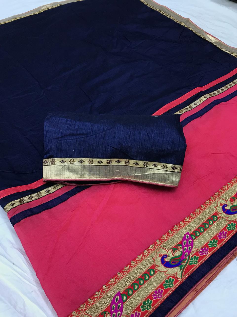 Designer Party Wear Saree - Semi Mudal Silk, 5.5 Mtr Length, Multi-color With Resam Embroidery, Bengali Silk Blouse