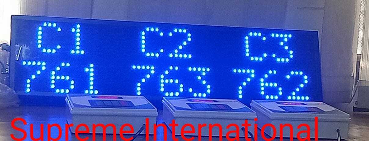 Red Wireless Token Number Display 3 Window One Display Panel With 3 Keypad Remote