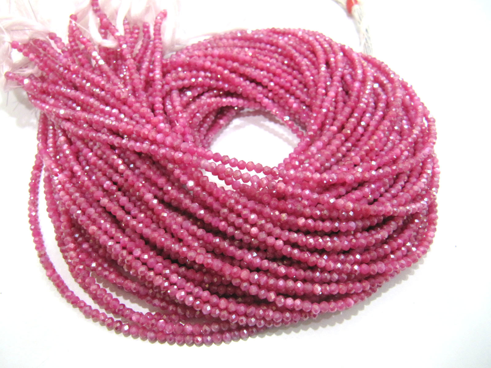 Natural Ruby Moonstone Ab Coated Beads - 3mm Faceted Rondelle Pink Gemstone Strand, 13 Inches Long, Unique Mystic Coating