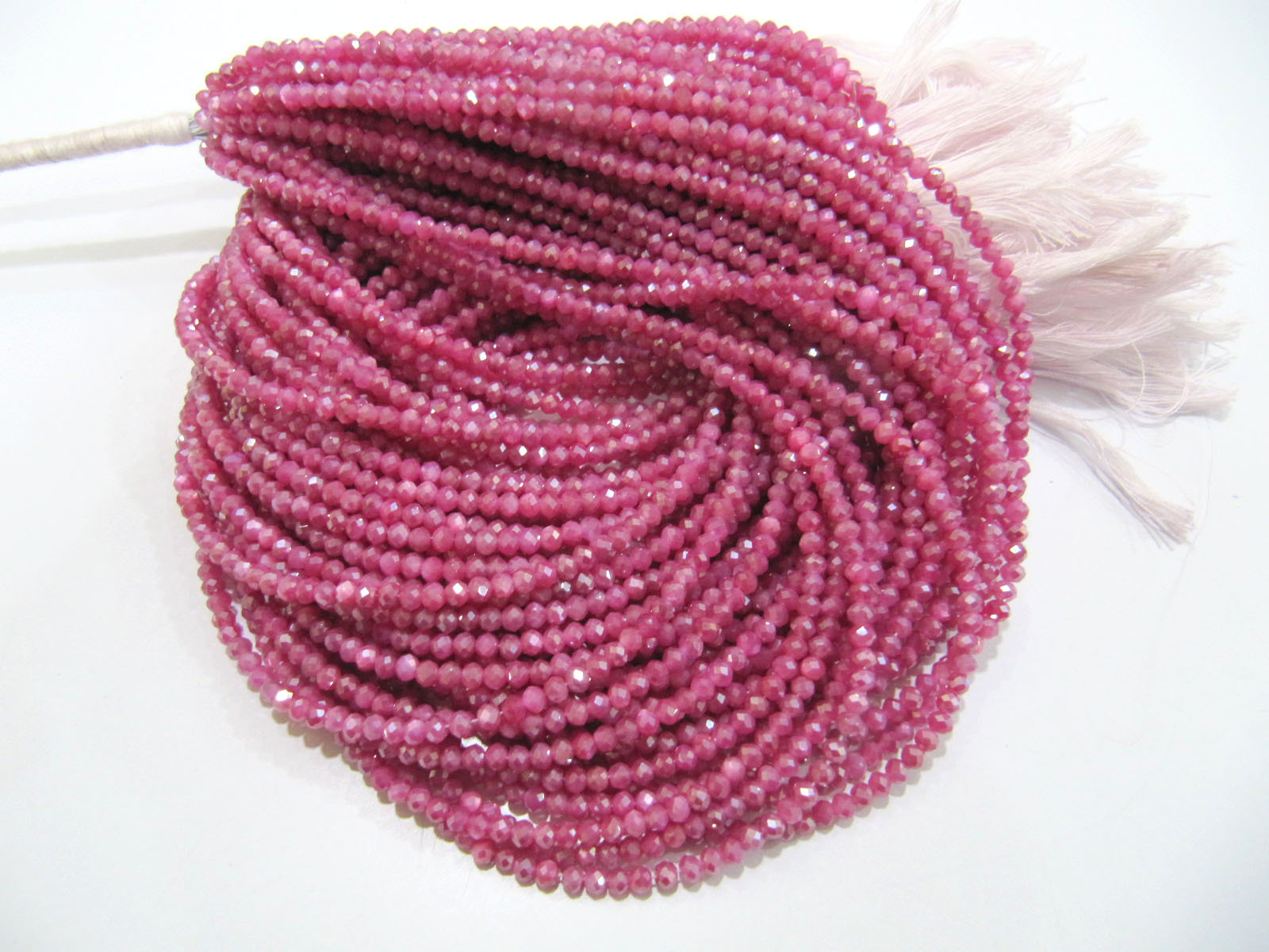 Natural Ruby Moonstone Ab Coated Beads - 3mm Faceted Rondelle Pink Gemstone Strand, 13 Inches Long, Unique Mystic Coating