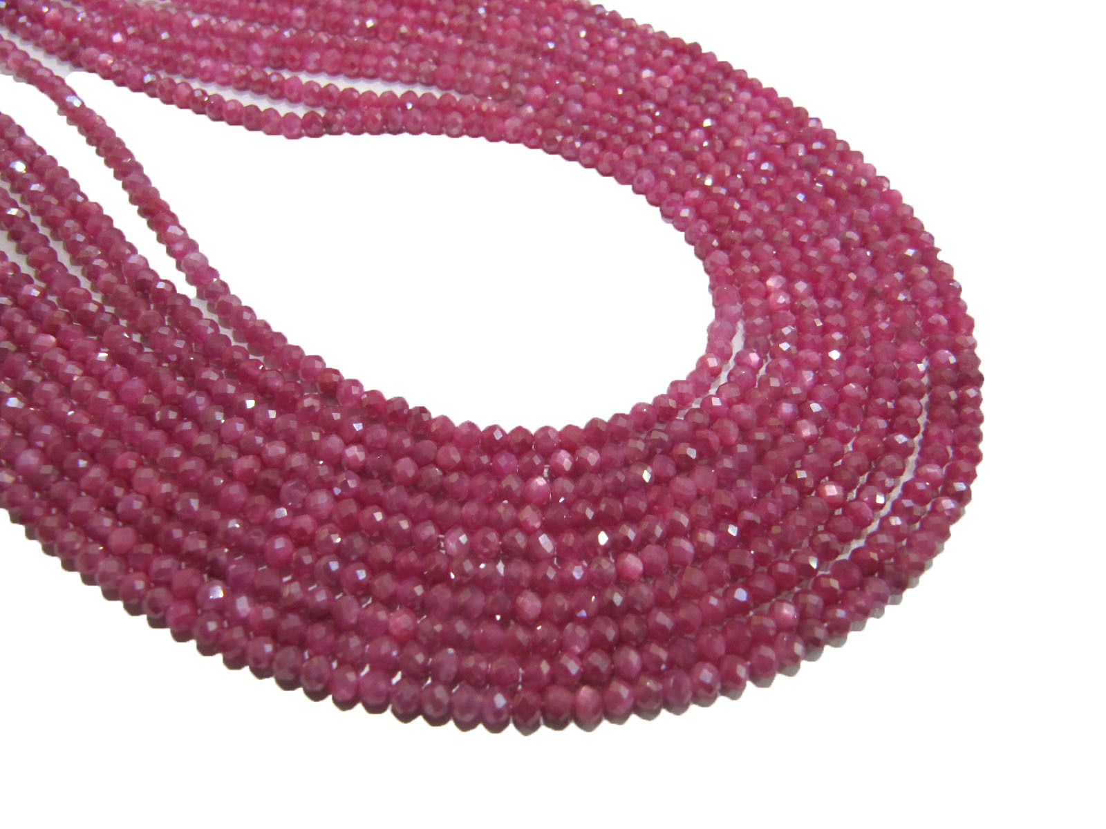 Natural Ruby Moonstone Ab Coated Beads - 3mm Faceted Rondelle Pink Gemstone Strand, 13 Inches Long, Unique Mystic Coating