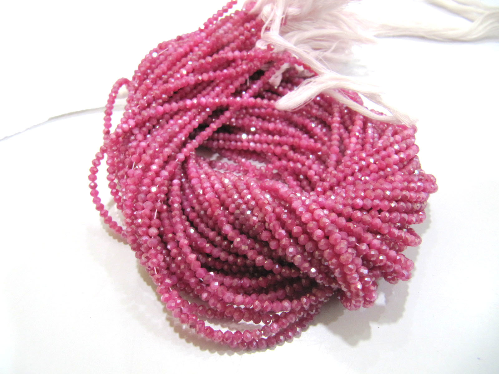 Natural Ruby Moonstone Ab Coated Beads - 3mm Faceted Rondelle Pink Gemstone Strand, 13 Inches Long, Unique Mystic Coating