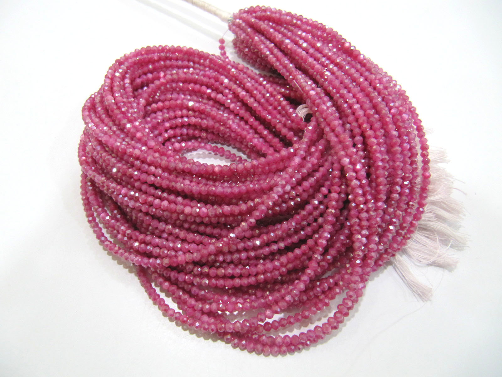 Natural Ruby Moonstone Ab Coated Beads - 3mm Faceted Rondelle Pink Gemstone Strand, 13 Inches Long, Unique Mystic Coating