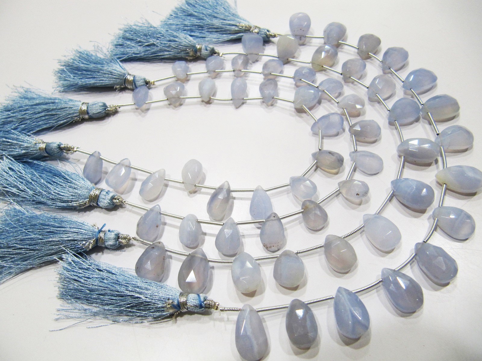 Aaa Quality Natural Blue Chalcedony Pear Shape Beads - 8x12mm To 10x13mm Graduated Tear Drop Strand | Faceted Stone Jewelry Making Essentials