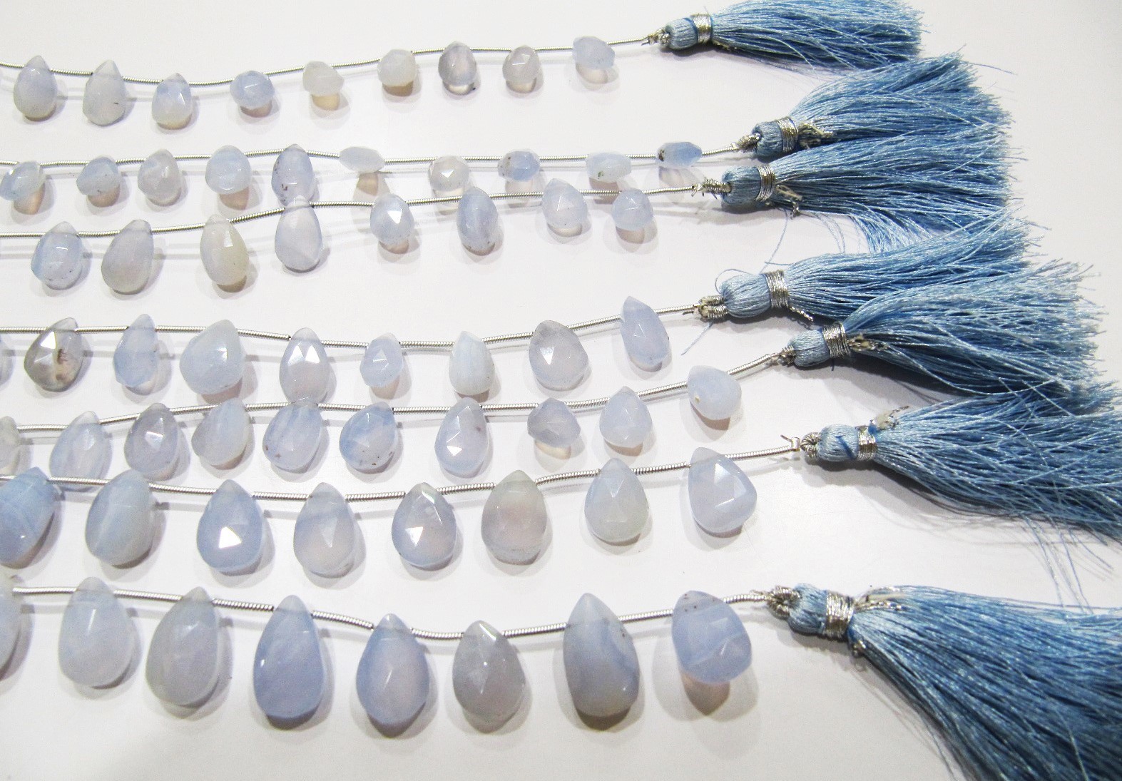 Aaa Quality Natural Blue Chalcedony Pear Shape Beads - 8x12mm To 10x13mm Graduated Tear Drop Strand | Faceted Stone Jewelry Making Essentials