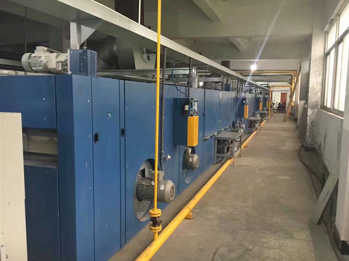 Heat-setting Stenter - Stainless Steel, 18000mm Long X 2700mm Wide X 3000mm High | 12 Ton Weight, Dual Power Supply, Precision Edge Spreader, High-speed Mechanical Operation, Durable Jewelry Blue + Crystal White Finish