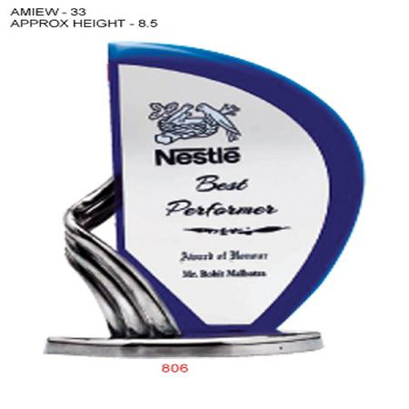 Acrylic Trophies - 8-12 Inch Rectangle, Blue Acrylic Sport Trophy Award | Competitive Style, Plated Finish, 5mm Thickness