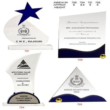 Acrylic Trophies - 8-12 Inch Rectangle, Blue Acrylic Sport Trophy Award | Competitive Style, Plated Finish, 5mm Thickness