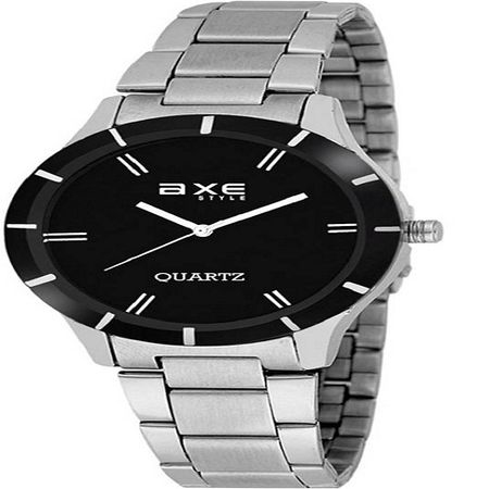 Meter Chain Wrist Watches - Platinum, 30 Mm Round Flat Design, Golden Charm & Silver Band - 1 Year Warranty For Stylish Men