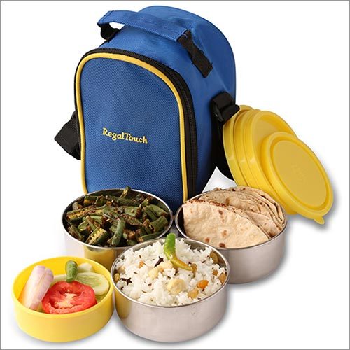 Bag Tiffin With 4 Containers - Stainless Steel & Plastic | Insulated Black Canvas, Extra Large Capacity, Washable Design, Ideal For Hot Lunches