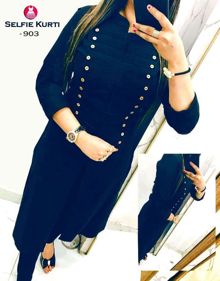 Designer Selfi Kurti - Slub Cotton, Length 46", Available In L, Xl, Xxl | Multi-color Options Including Red, Maroon, Firozi, Cream, Decorated With Stones For Girls, Short Sleeve Style