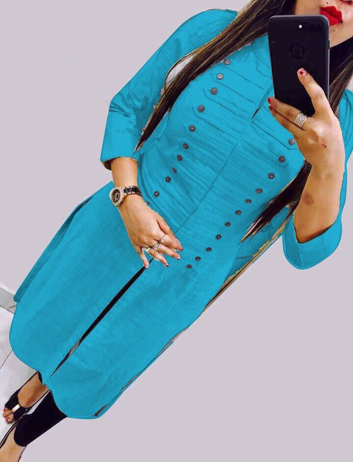 Designer Selfi Kurti - Slub Cotton, Length 46", Available In L, Xl, Xxl | Multi-color Options Including Red, Maroon, Firozi, Cream, Decorated With Stones For Girls, Short Sleeve Style