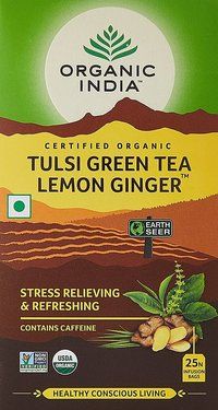 Organic India Tulsi Green Tea, Lemon Ginger, 25 Tea Bags